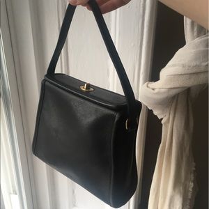Top handle little black vintage leather Coach bag